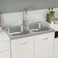Køkkenvask med 2 bassiner 800x500x155 mm rustfrit stål sølv