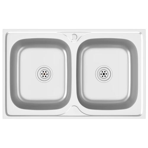 Køkkenvask med 2 bassiner 800x500x155 mm rustfrit stål sølv