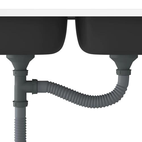 Køkkenvask med 2 bassiner 800x500x155 mm rustfrit stål sølv