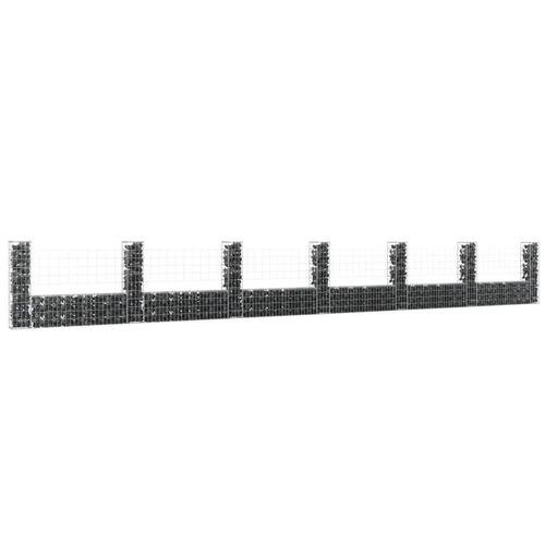 Gabionkurv med 7 stolper 740x20x100 cm U-facon jern