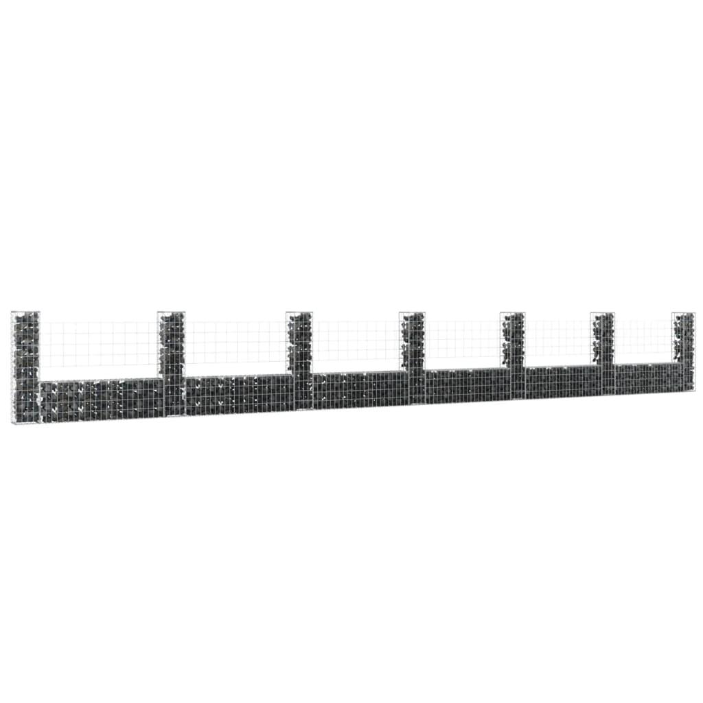Gabionkurv med 7 stolper 740x20x100 cm U-facon jern