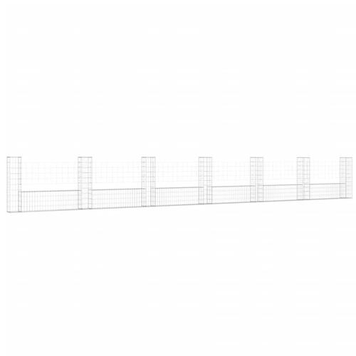 Gabionkurv med 7 stolper 740x20x100 cm U-facon jern