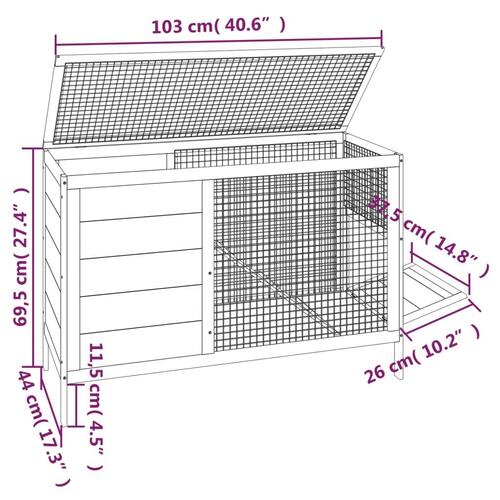 Kaninbur 103x44x69,5 cm massivt fyrretræ rød