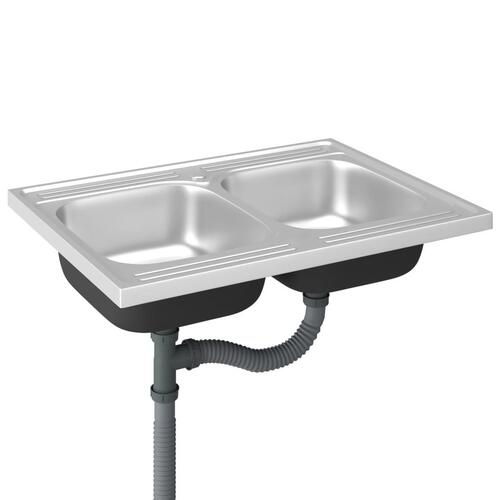 Køkkenvask med 2 bassiner 800x600x155 mm rustfrit stål sølv
