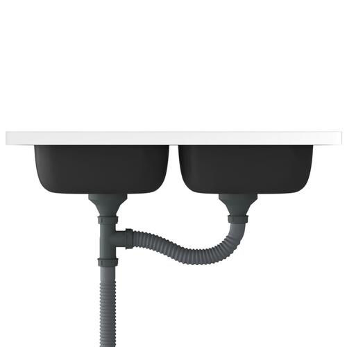Køkkenvask med 2 bassiner 800x600x155 mm rustfrit stål sølv