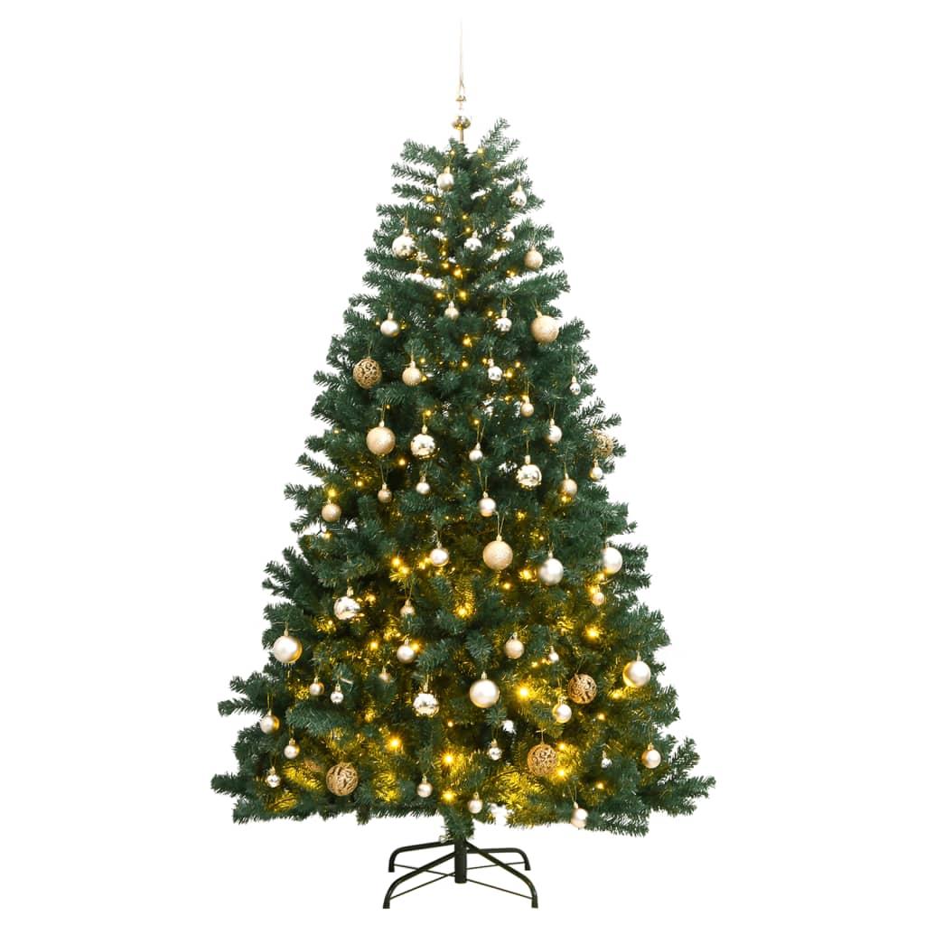 Kunstigt juletræ 300 LED'er og kuglesæt hængslet 210 cm