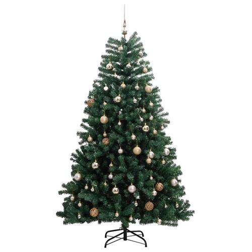 Kunstigt juletræ 300 LED'er og kuglesæt hængslet 210 cm