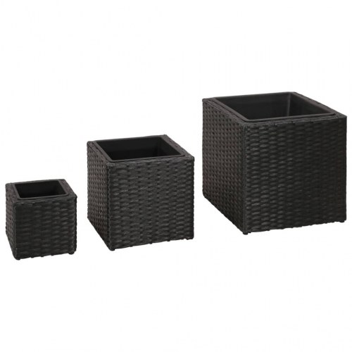 Plantekasser 3 stk. polyrattan sort