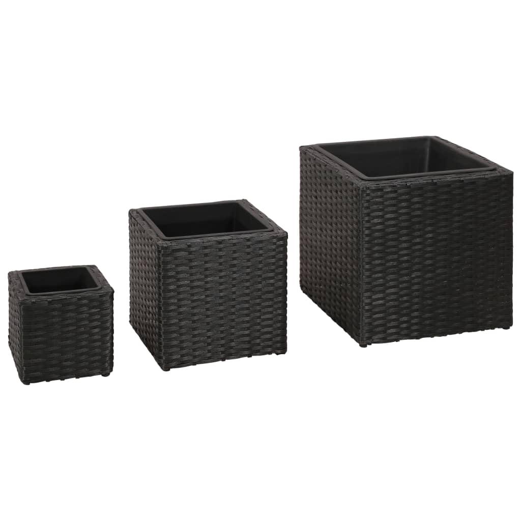 Plantekasser 3 stk. polyrattan sort