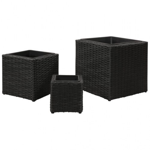 Plantekasser 3 stk. polyrattan sort