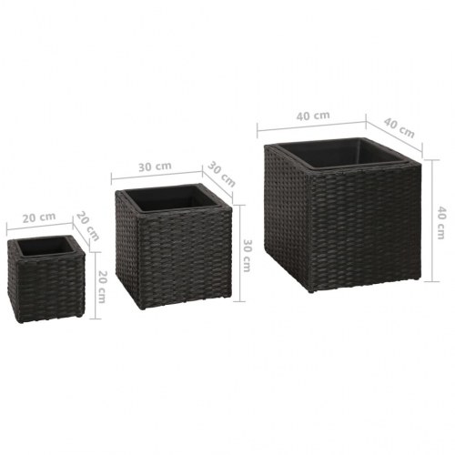 Plantekasser 3 stk. polyrattan sort