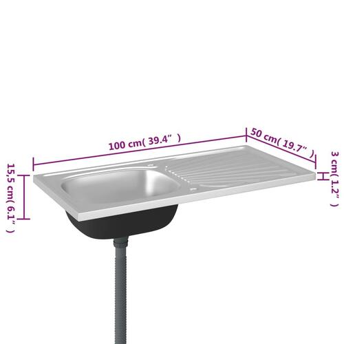 Køkkenvask med afløbssæt 1000x500x155 mm rustfrit stål sølv