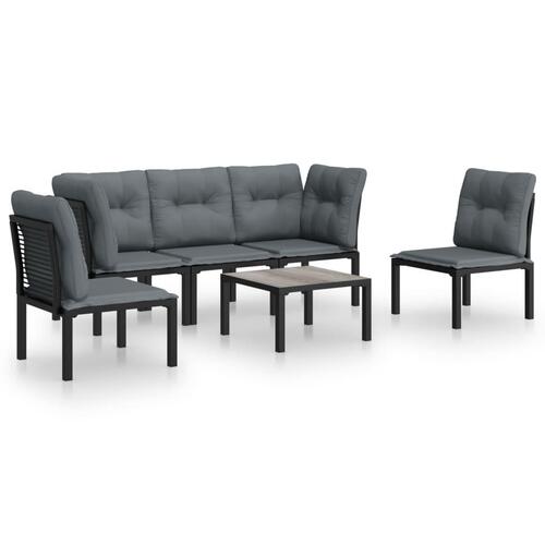 Loungesæt til haven 6 dele med hynder polyrattan sort og grå