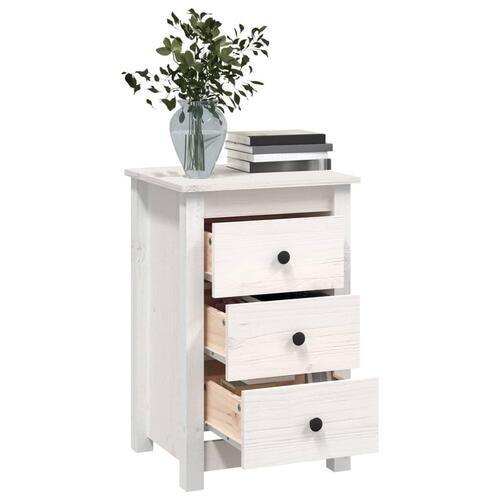 Sengebord 40x35x61,5 cm massivt fyrretræ hvid