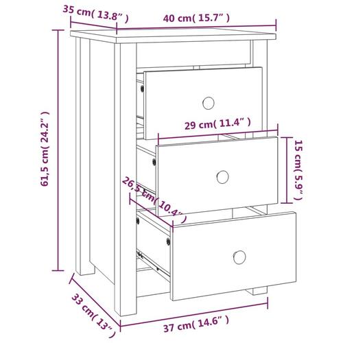 Sengebord 40x35x61,5 cm massivt fyrretræ hvid