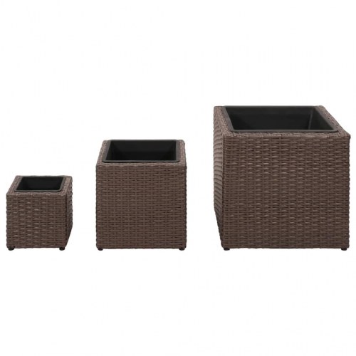 Plantekrukker 3 stk. polyrattan brun