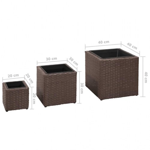 Plantekrukker 3 stk. polyrattan brun