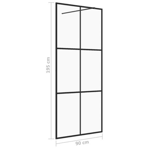 Brusevæg 90x195 cm klart sikkerhedsglas sort