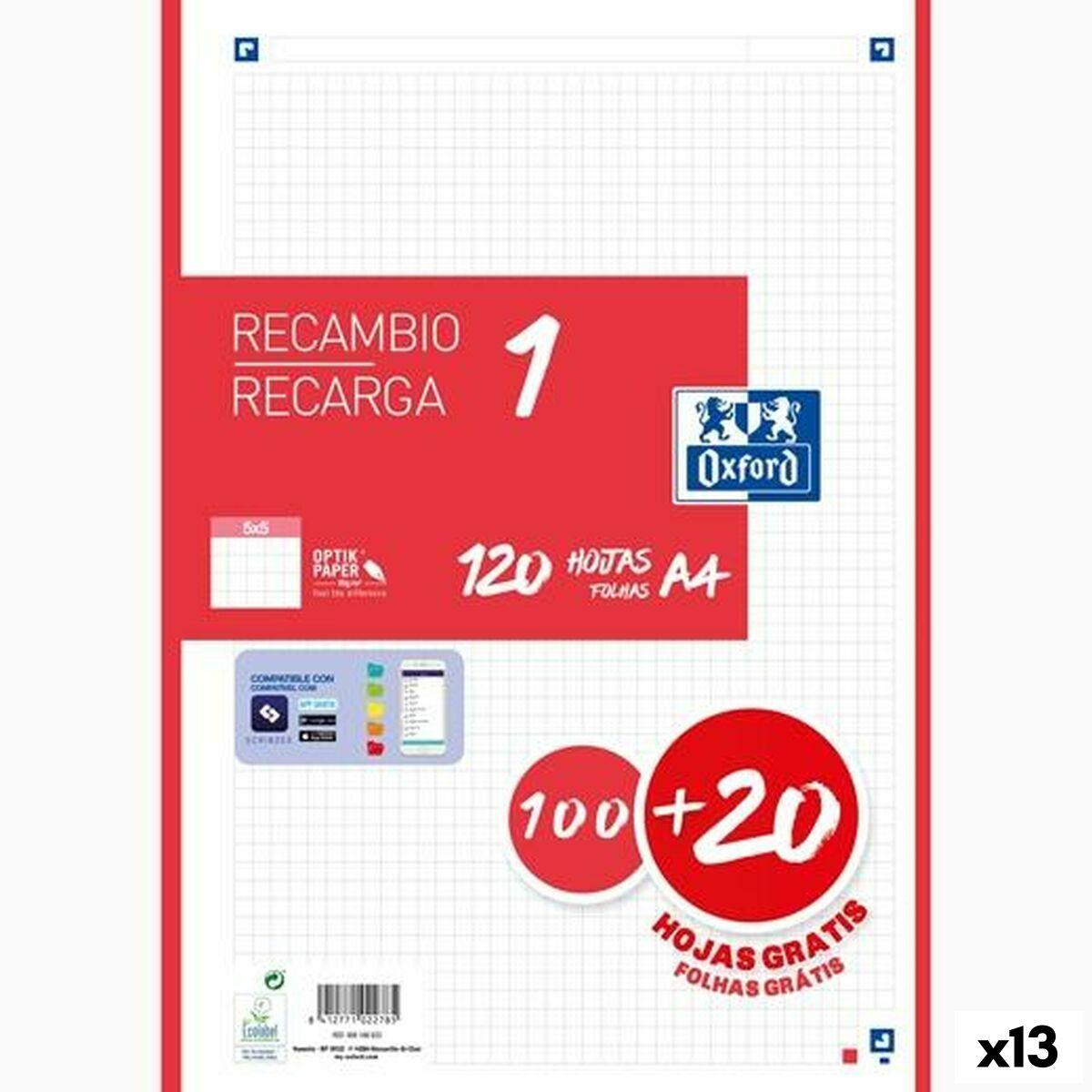 Oxford Classic gitterark A4, rød - 120 ark, 5 × 5 mm (13 pk)