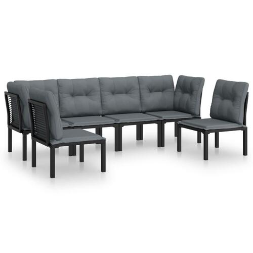 Loungesæt til haven 6 dele med hynder polyrattan sort og grå