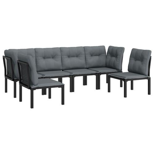 Loungesæt til haven 6 dele med hynder polyrattan sort og grå