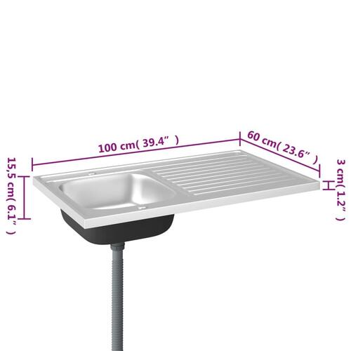 Køkkenvask med afløbssæt 1000x600x155 mm rustfrit stål sølv
