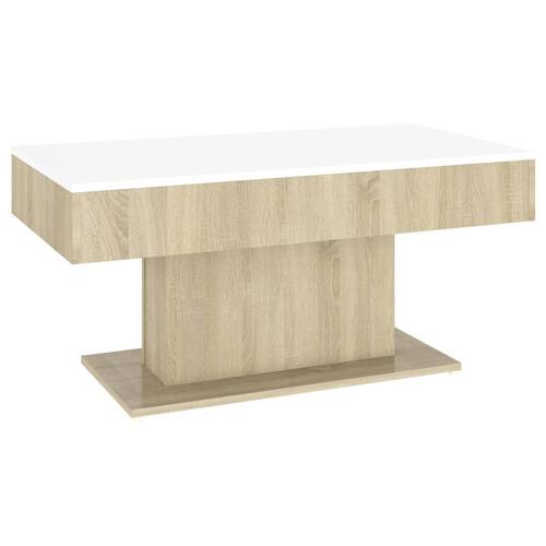 Sofabord 96x50x45 cm spånplade hvid og sonoma-eg