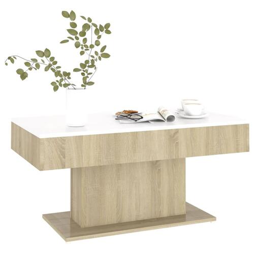 Sofabord 96x50x45 cm konstrueret træ hvid og sonoma-eg