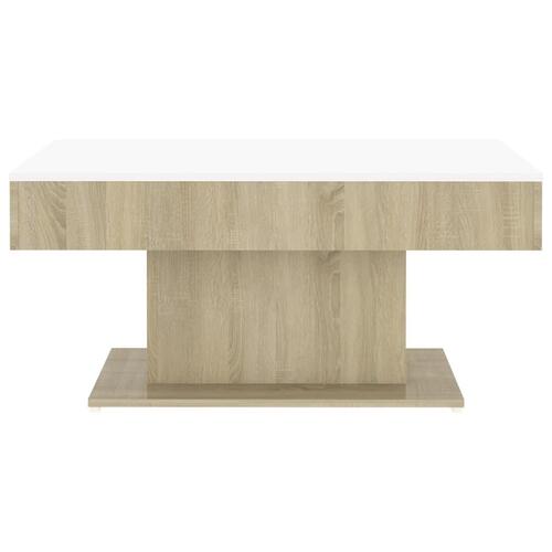 Sofabord 96x50x45 cm konstrueret træ hvid og sonoma-eg