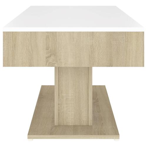 Sofabord 96x50x45 cm konstrueret træ hvid og sonoma-eg