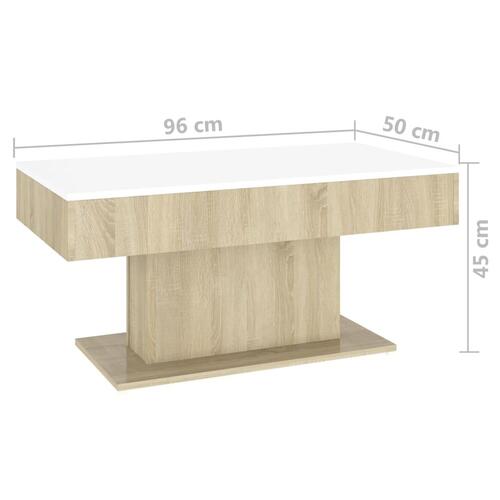 Sofabord 96x50x45 cm konstrueret træ hvid og sonoma-eg