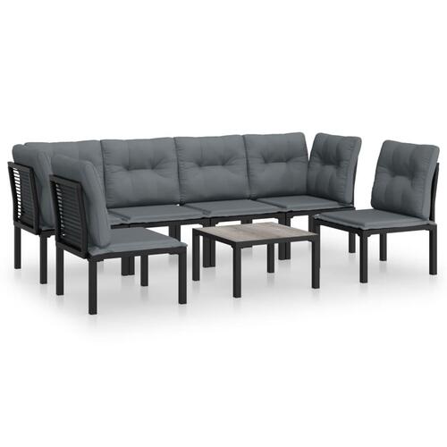 Loungesæt til haven 7 dele polyrattan sort og grå
