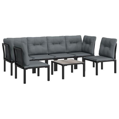 Loungesæt til haven 7 dele polyrattan sort og grå