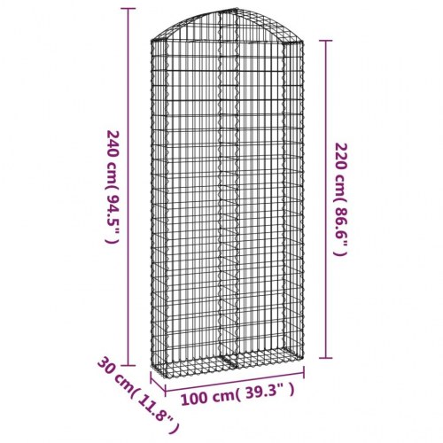 Buet gabionkurv 100 × 30 × 220/240 cm - galvaniseret jern