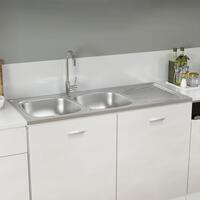 Køkkenvask med 2 bassiner 1200x500x155 mm rustfrit stål sølv