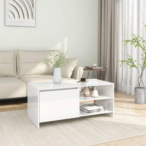Sofabord 102x50x45 cm konstrueret træ hvid højglans