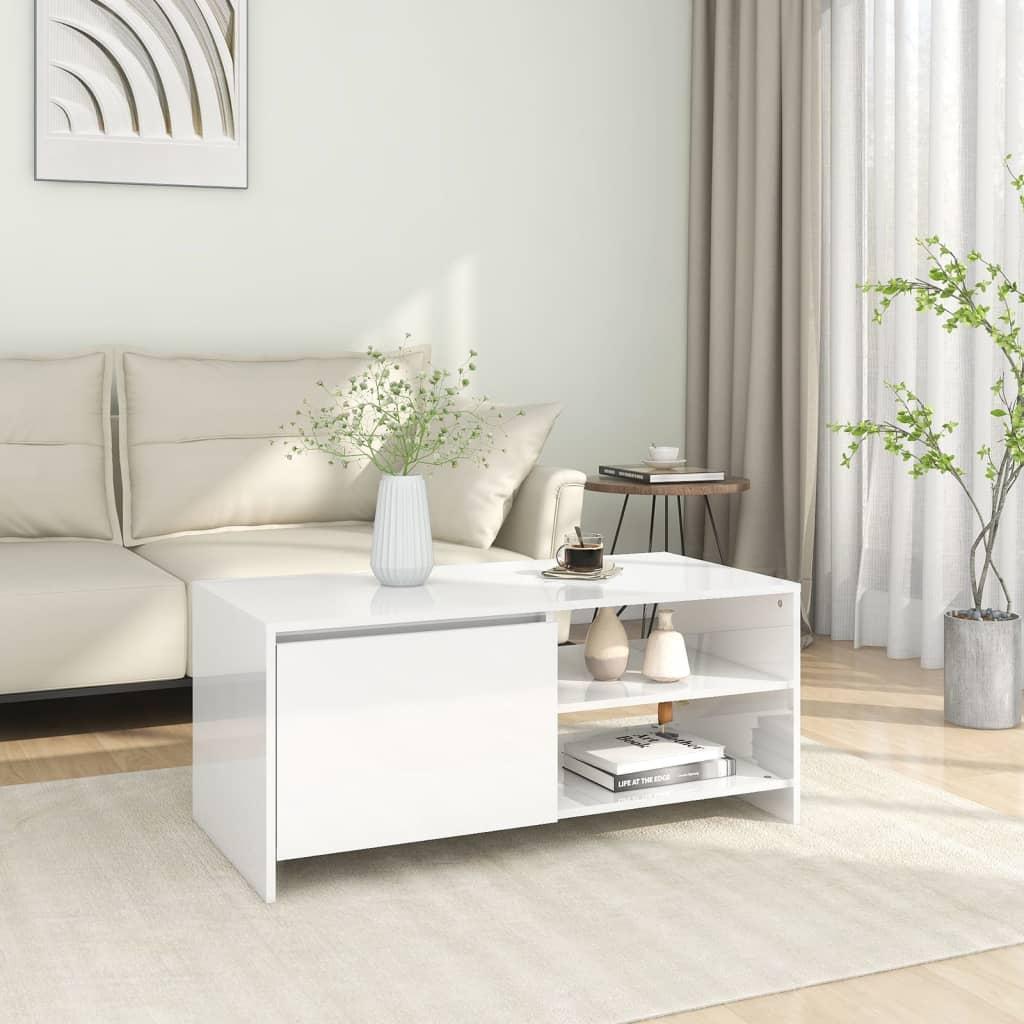 Sofabord 102x50x45 cm konstrueret træ hvid højglans