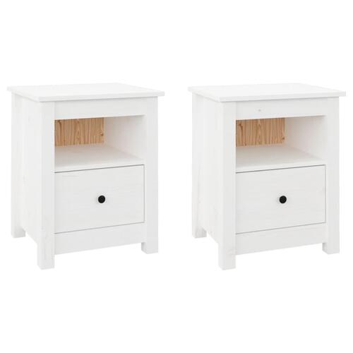 Sengeborde 2 stk. 40x35x49 cm massivt fyrretræ hvid