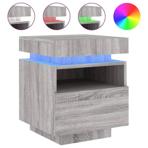 Sengebord med LED-lys 40x39x48,5 cm grå sonoma-eg
