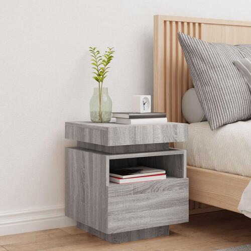 Sengebord med LED-lys 40x39x48,5 cm grå sonoma-eg