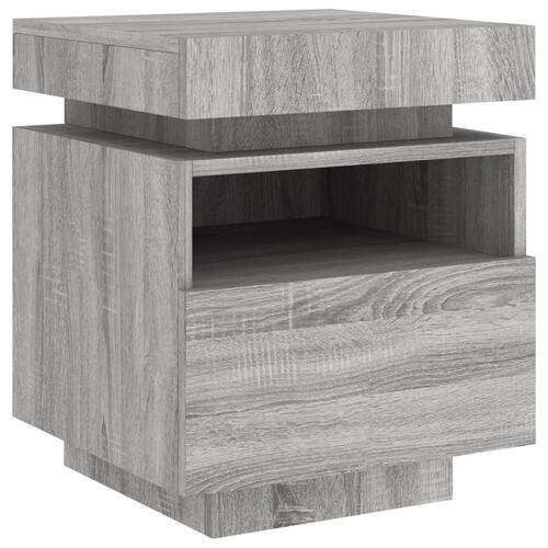 Sengebord med LED-lys 40x39x48,5 cm grå sonoma-eg