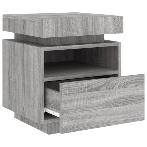 Sengebord med LED-lys 40x39x48,5 cm grå sonoma-eg