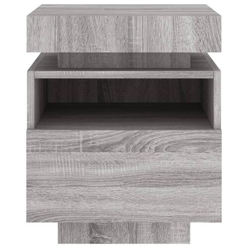Sengebord med LED-lys 40x39x48,5 cm grå sonoma-eg