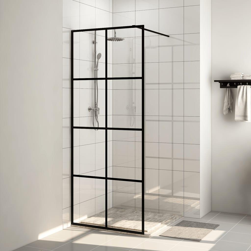 Brusevæg 80x195 cm klart sikkerhedsglas sort