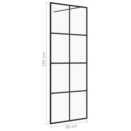 Brusevæg 80x195 cm klart sikkerhedsglas sort