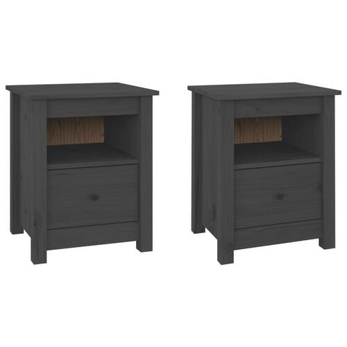 Sengeborde 2 stk. 40x35x49 cm massivt fyrretræ grå
