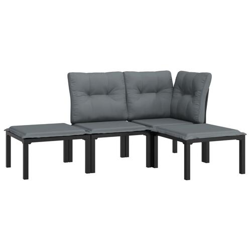 Loungesæt til haven 4 dele polyrattan sort og grå