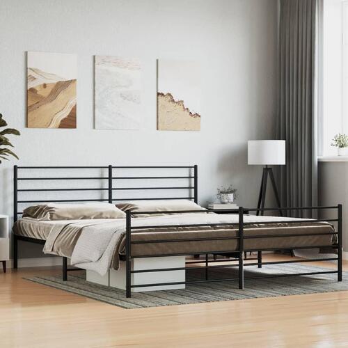Sengeramme med sengegavl og fodgærde 193x203 cm metal sort