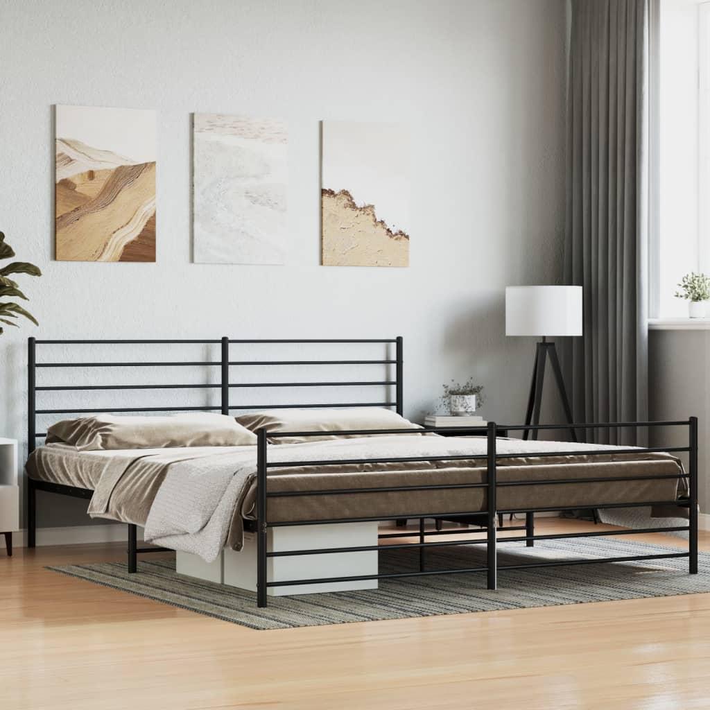 Sengeramme med sengegavl og fodgærde 193x203 cm metal sort