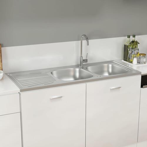 Køkkenvask med 2 bassiner 1200x600x155 mm rustfrit stål sølv